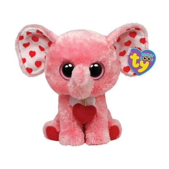 TY Beanie Boos - TENDER Pink Elephant Valentines (Solid Eyes) (Regular Size 6" Plush)(BONUS 1 TY CARD & 1 FUN CHOPS)