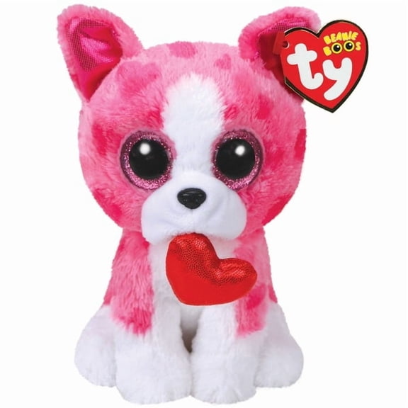 TY Beanie Boos - Valentines ROMEO Pink Dog (Regular Size 6" Plush) (BONUS ONE FUN CHOPS)