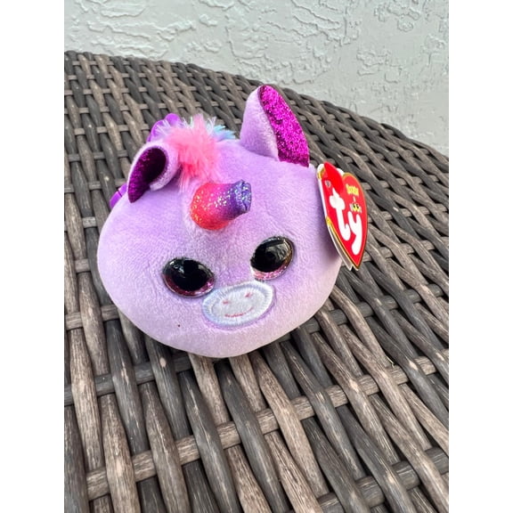 TY Beanie Squishies Squish-A-Boos Plush - Rosette the Unicorn 3 Clip New (BONUS 1 ZIPPER BRACELET)