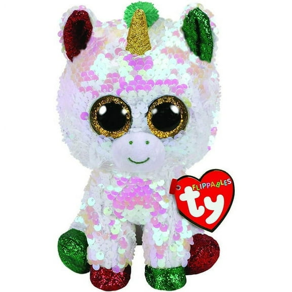 TY Flippables - Stardust The Christmas Unicorn (Glitter Eyes) Regular Size 6" Plush (With Fun Chops)