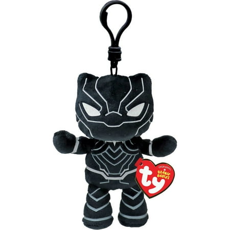 TY Marvel Beanie Baby Clip Black Panther 4" Plush Keychain – Soft Collectible Toy for Kids