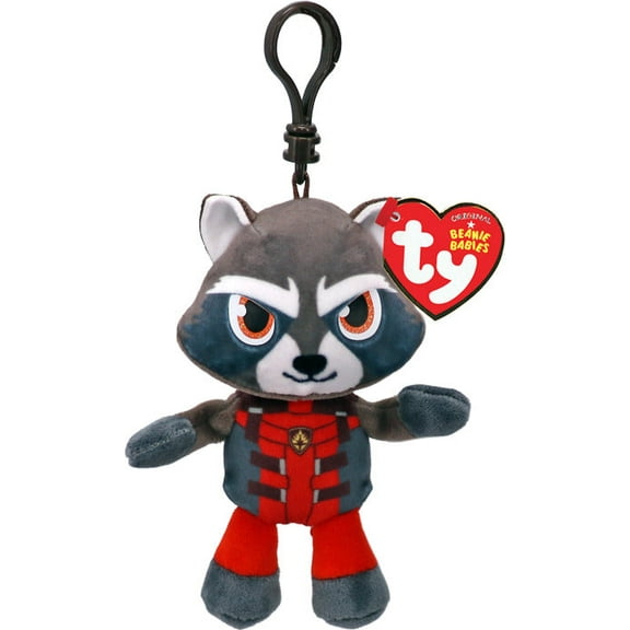 TY Marvel Beanie Baby Clip - ROCKET RACCOON (Plastic Key Clip - 4 inch)