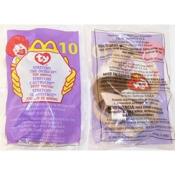 TY McDonald's Teenie Beanie - #10 STRETCHY the Ostrich (1999) (5" Plush)(BONUS 1 FUN CHOPS & 1 TY CARD)