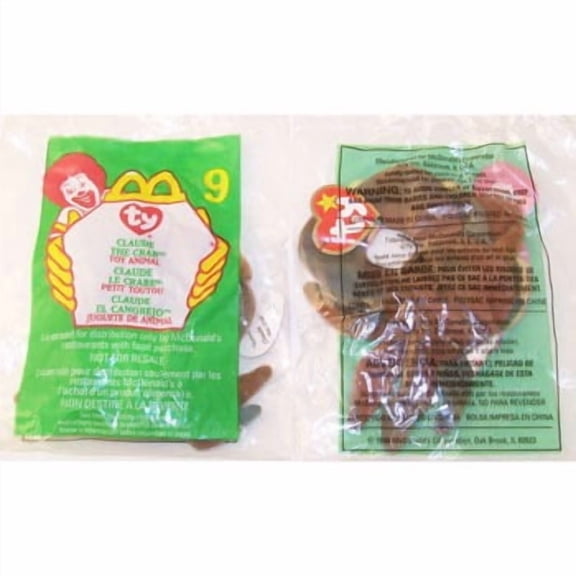 TY McDonald's Teenie Beanie - #9 CLAUDE the Crab (1999) (5" Plush)(BONUS 1 FUN CHOPS & 1 TY CARD)