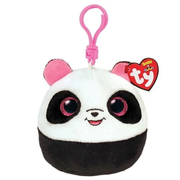 TY Mini Beanie Squish-A-Boos Plush - BAMBOO the Panda Bear (3" Key Clip)( BONUS 1 FUN CHOPS & 1 TY CARD)