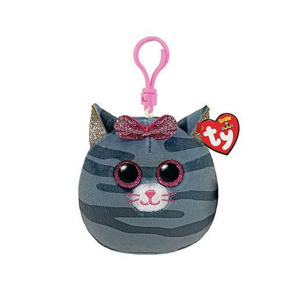 TY Mini Beanie Squishies (Squish-A-Boos) - KIKI the Grey Tabby Cat Clip (3" Plush)