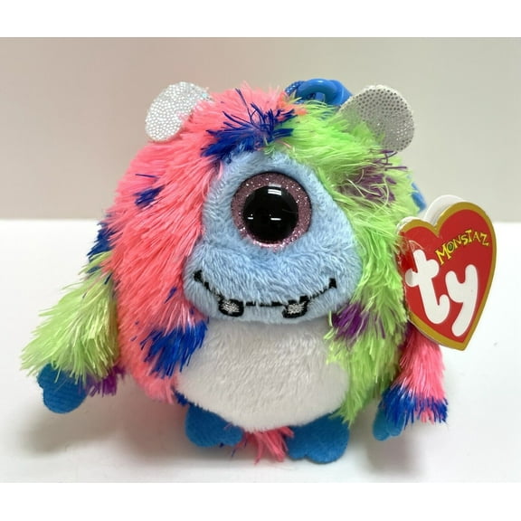 TY Monstaz - MARTY the Pink & Green Polka Dot Cyclops Clip Mini Plush