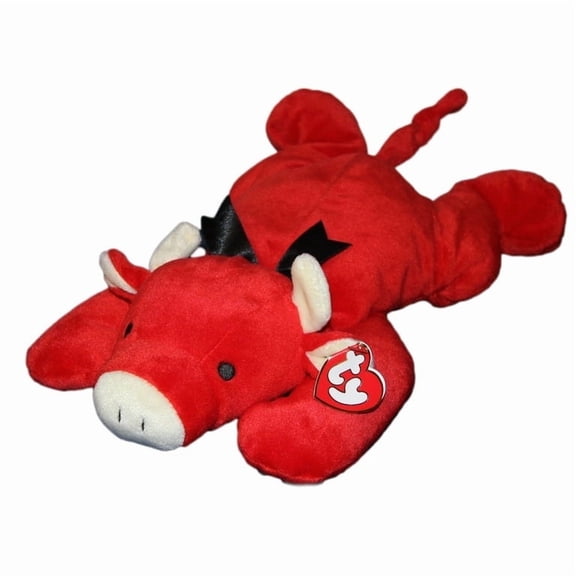 TY Pillow Pals - RED the Bull Pillow Pal 14" Plush (BONUS 1 FUN CHOPS)