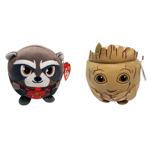 TY Puffies (Beanie Balls) Plush - SET OF 2 [Rocket Raccoon & Groot](3 inch)