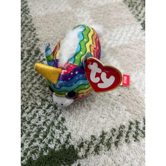 TY Teenie Beanie Babies McDonalds Toy Star The Unicorn Creased Hang Tag (BONUS 1 FUN CHOPS)