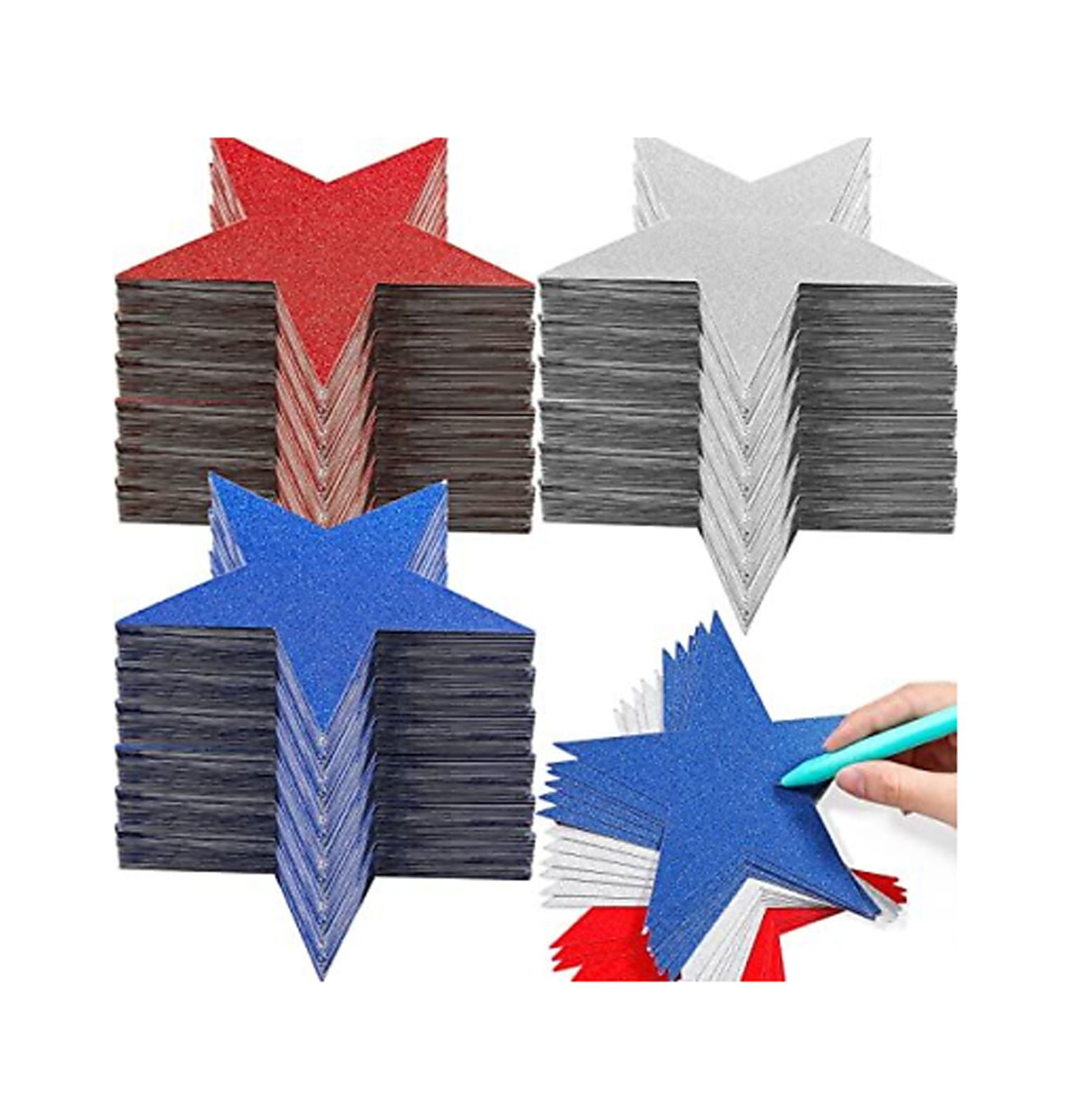TYAPCS 300 Pieces Glitter Star Cutouts Paper Blue,red,silver,white