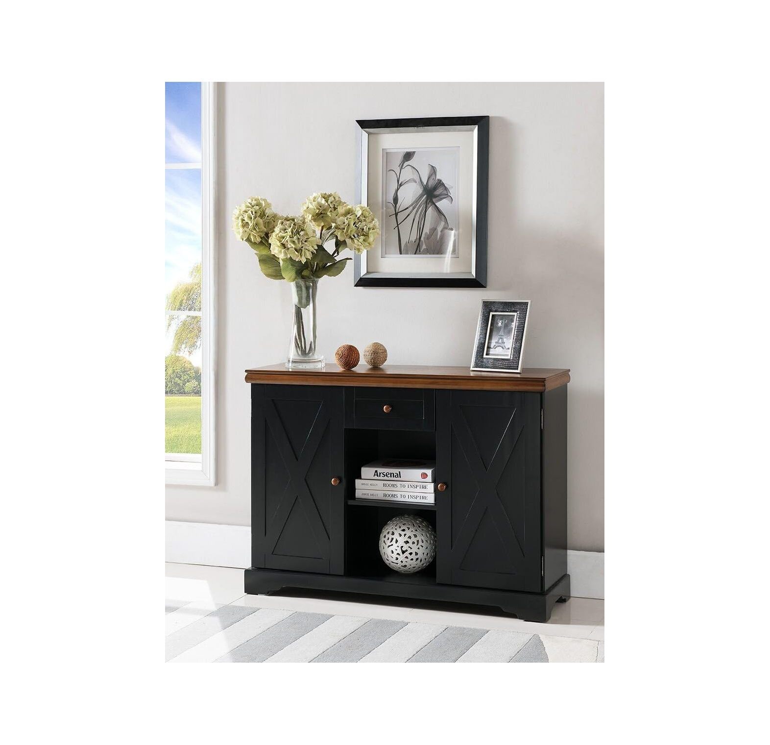 TYAPCS Wood Buffet Console Table, Black / Walnut