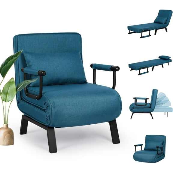 TYBOATLE Convertible Chair Bed Sleeper for Adults, 5 in 1 Folding Chair Bed with 5-Position Adjustable Backrest & Pillow, Comfy Single Futon Sofa Bed for Small Spaces, Apartment, Office (Azure Blue)