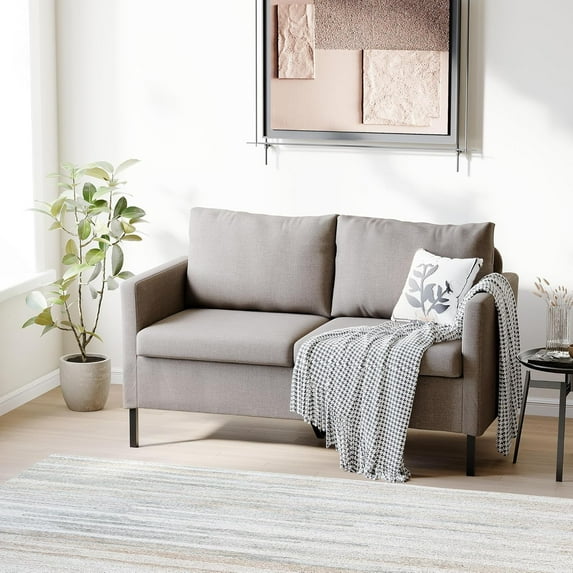 TYBOATLE Fabric Modern Small Loveseat Sofa Couch for Living Room, 51 Inch Upholstered 2-Seater Love Seats w/Iron Legs for Compact Small Space, Apartment, Bedroom, Dorm, Office (Beige)