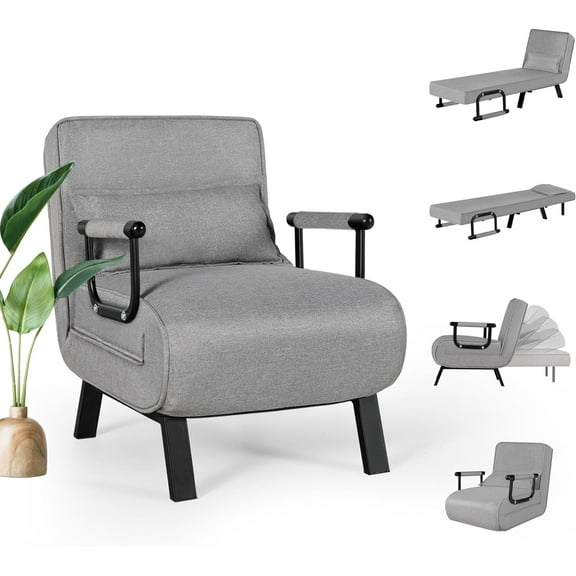TYBOATLE Folding Chair Bed, Comfy Convertible Sleeper Sofa, 5 in 1 Folding Bed with 5-Position Adjustable Backrest & Pillow, Floor Single Chairs, Cozy Futon Chair for Small Spaces, Office (Light Grey