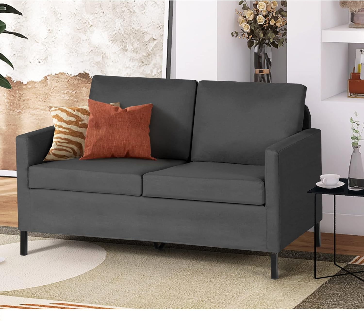 Linen Fabric Modern Small Loveseat Sofa Couch for Living Room, 51" W