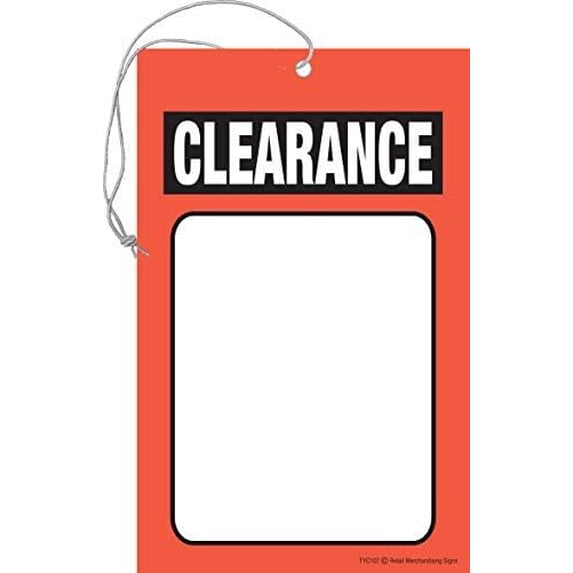 TYC107 Clearance Sale Elastic Knotted Price Strung Hang Tags with Strings Fluorescent Red Orange and Black Pack of 100 (3 1/2" x 5 1/2") Business Store Signs