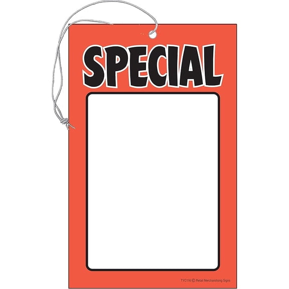 TYC116 Special SaleFurniture Elastic Knotted Price Sale Hang Hang Tags with Strings Fluorescent Red Orange and Black of 100 (3 1/2" x 5 1/2") Business Store Signs