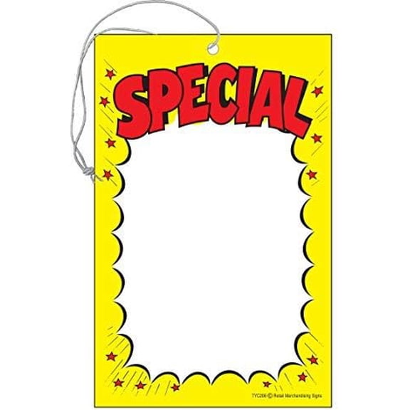 TYC206 Special Elastic Knotted Price Sale Tags with Strings Red and Yellow Pack of 100 (3 1/2" x 5 1/2") Business Store Signs
