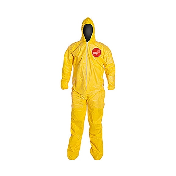 TYCHEM 2000, COVERALL, ZIPPER FRONT, HOOD, ELASTIC WRIST, SOCK BOOTS