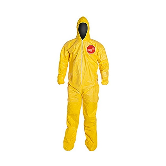 TYCHEM 2000, COVERALL, ZIPPER FRONT, HOOD, ELASTIC WRIST, SOCK BOOTS