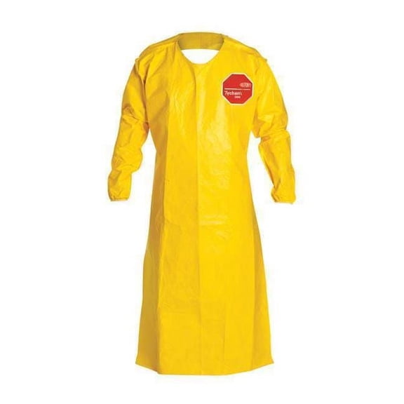 TYCHEM 2000, LONG SLEEVE APRON, 52" LONG, ELASTIC WRIST, BOUND NECK