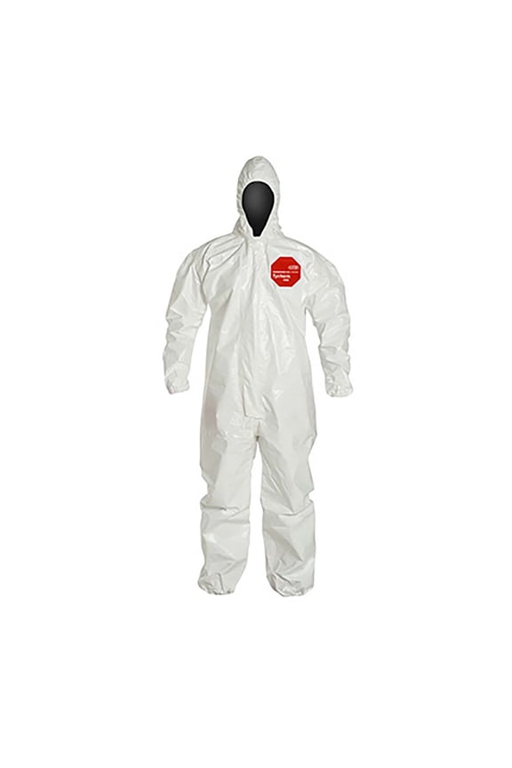 TYCHEM 4000, COVERALL, ZIPPER FRONT, HOOD, ELASTIC WRIST AND ANKLE