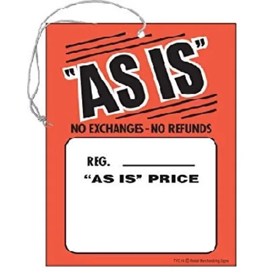 TYD114 "As is" No Refunds No Exchanges Sale Elastic Knotted Price Strung Hang Tags with Strings Red Orange and Black Business Store Signs Pack of 100 (2 3/4" x 3 1/2")