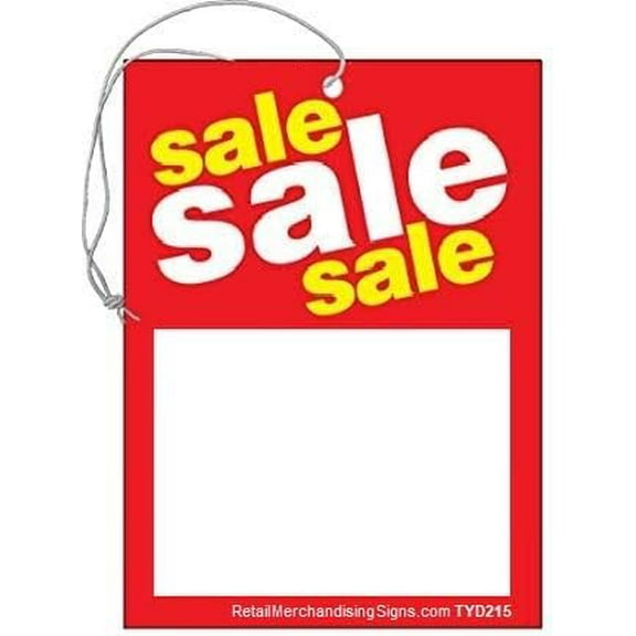 TYD215 Sale Elastic Knotted Price Strung Tags with Strings Red and Yellow Business Store Signs Pack of 100 (2 3/4" x 3 1/2")