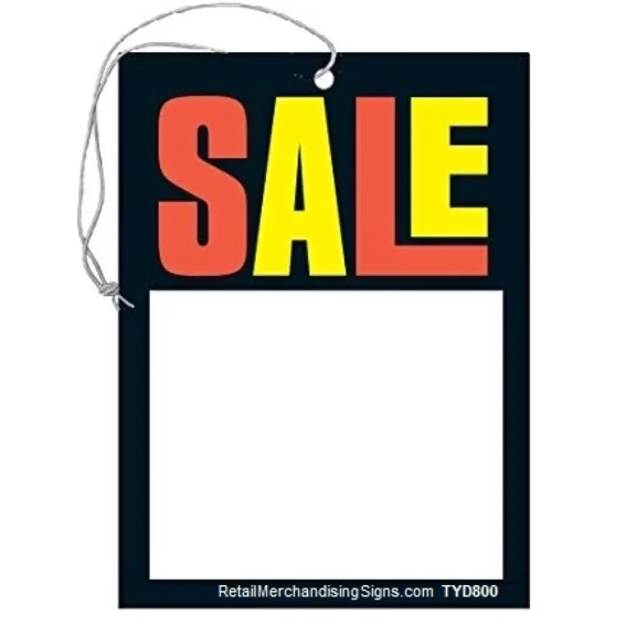 TYD800 Sale Elastic Knotted Price Strung Hang Tags with Strings Multicolor Business Store Signs Pack of 100 (2 3/4" x 3 1/2")