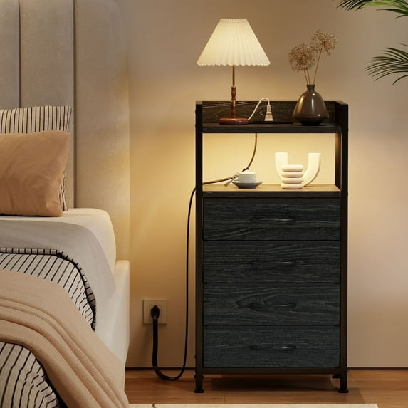 TYDIMOR 4 Drawers Vertical Dresser Bedroom Living Room Fabric Storage Tower Organizer, Black Oak