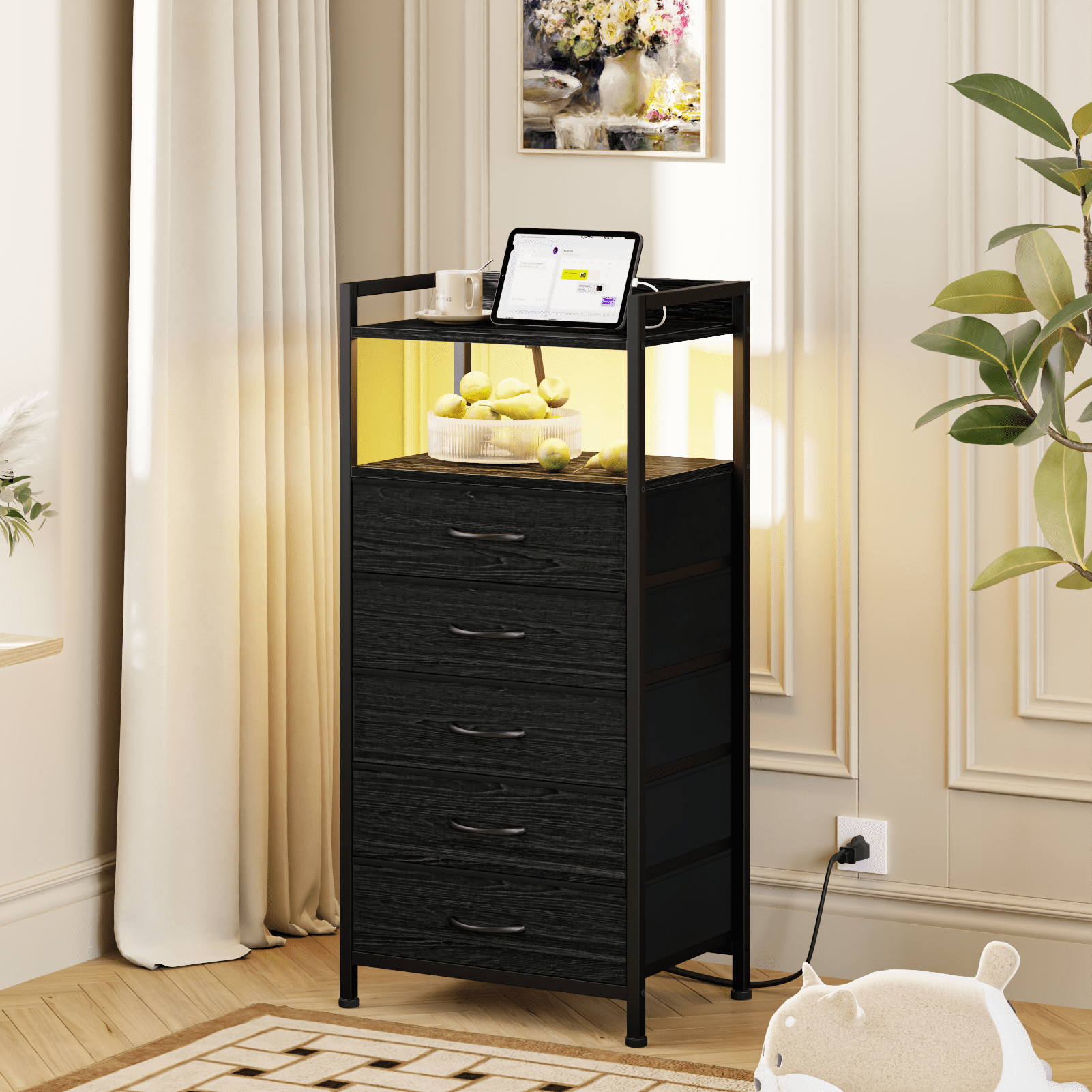 TYDIMOR Tall Dresser for Bedroom, 5 Drawer with Charging Station, Black, Ideal for Adults  (图1)