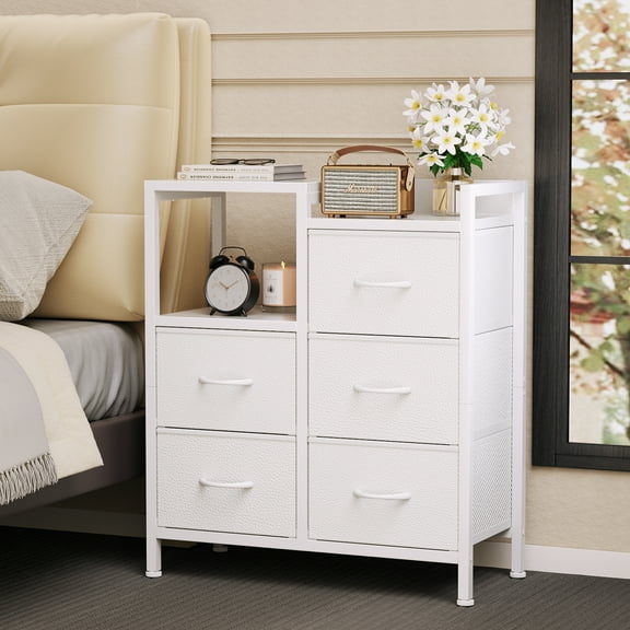 TYDIMOR 5 Drawer Fabric Dresser for Bedroom, White Chest for Closet & Living Room, Ideal for Adults