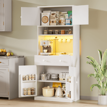 TYDIMOR 72'' Kitchen Pantry Storage Cabinet with Doors & Shelves, Wood Buffet Cabinet with Microwave Stand, Tall Hutch Cabinet for Dining Room, White
