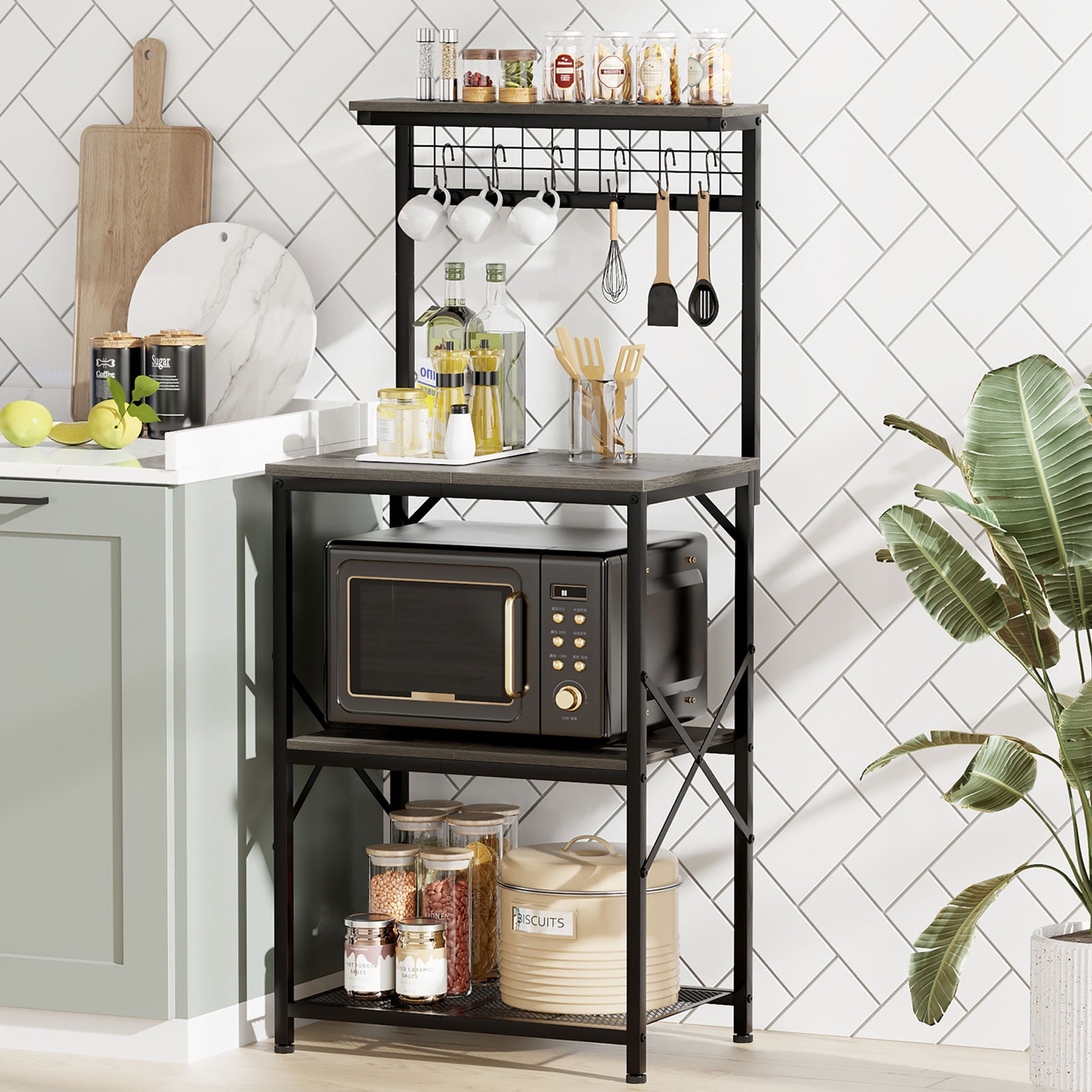 TYDIMOR Baker's Rack with Hutch, Microwave Stand Kitchen Organizer 4 ...