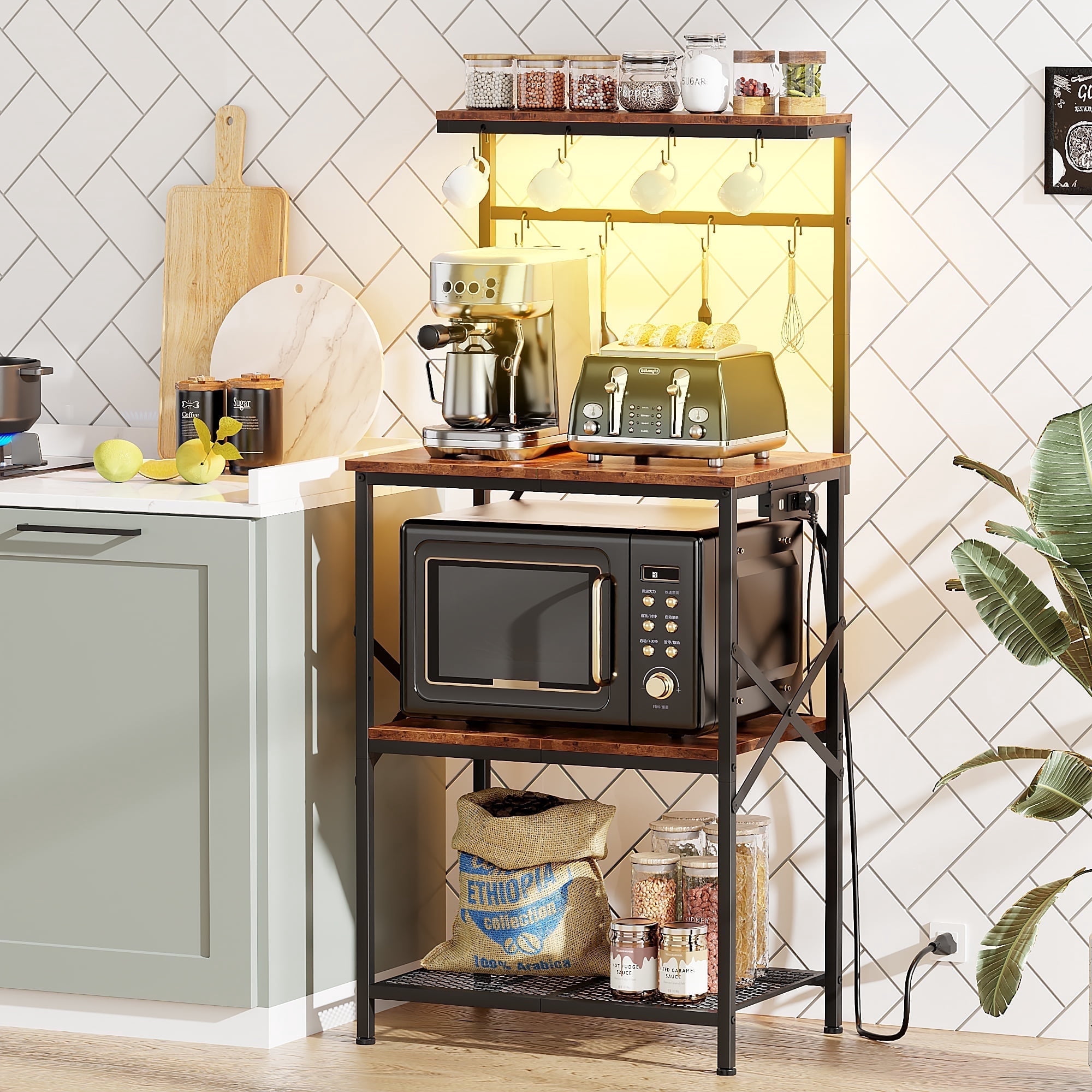 TYDIMOR Baker's Rack with Hutch, Microwave Stand Kitchen Organizer 4 ...