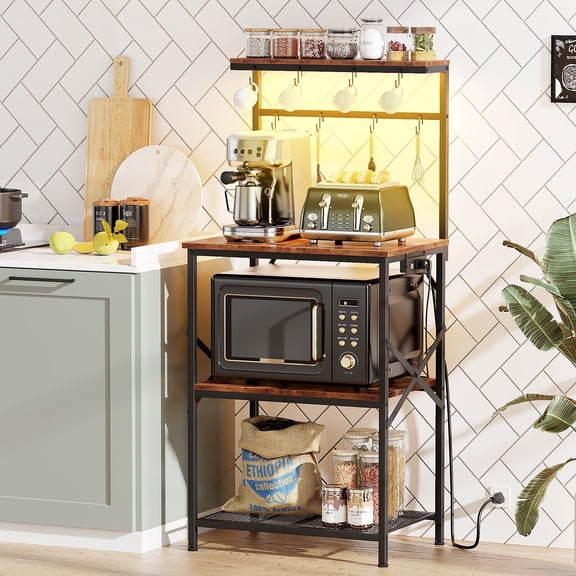 TYDIMOR Baker's Rack with Hutch, Microwave Stand Kitchen Organizer 4 Tier Storage Shelf for Kitchen Home Office