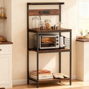 edx 23" Bakers Rack with 3 Outlets, 10 Hooks, Microwave Stand, Rust