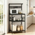 thumbnail image 1 of edx 23" Bakers Rack with 3 Power Outlets, 10 Hooks, Kitchen Microwave Stand, 4-Tier Coffee Bar Table, Space-Saving Kitchen Storage Shelf, Gray, 1 of 9