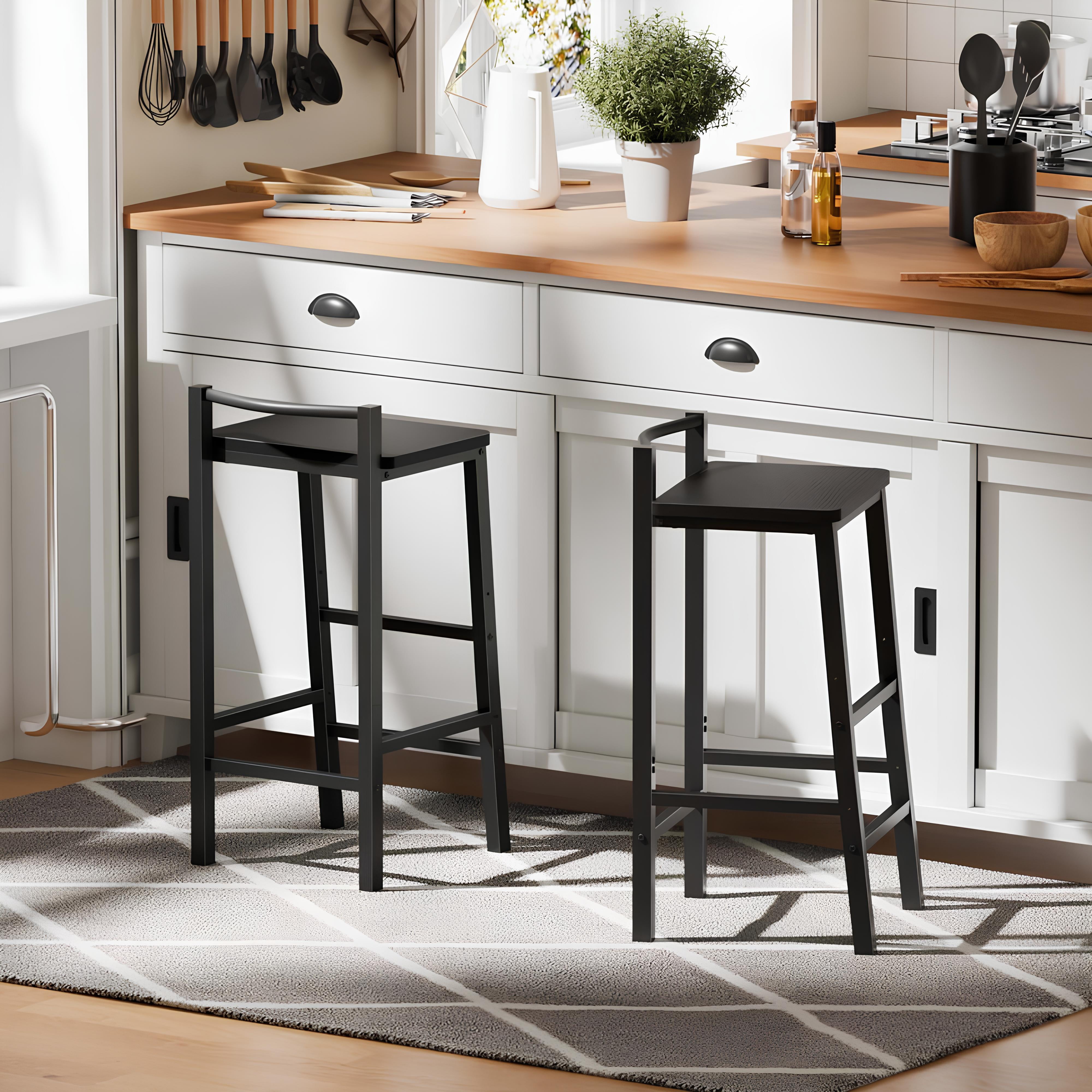 TYDIMOR Bar Stools, Set of 2 Bar Chairs, 24 Inch Saddle Stools, Kitchen Counter Stools with Footrests, Industrial Stools for Dining Room, Kitchen, Counter, Bar, Rustic Brown and Black