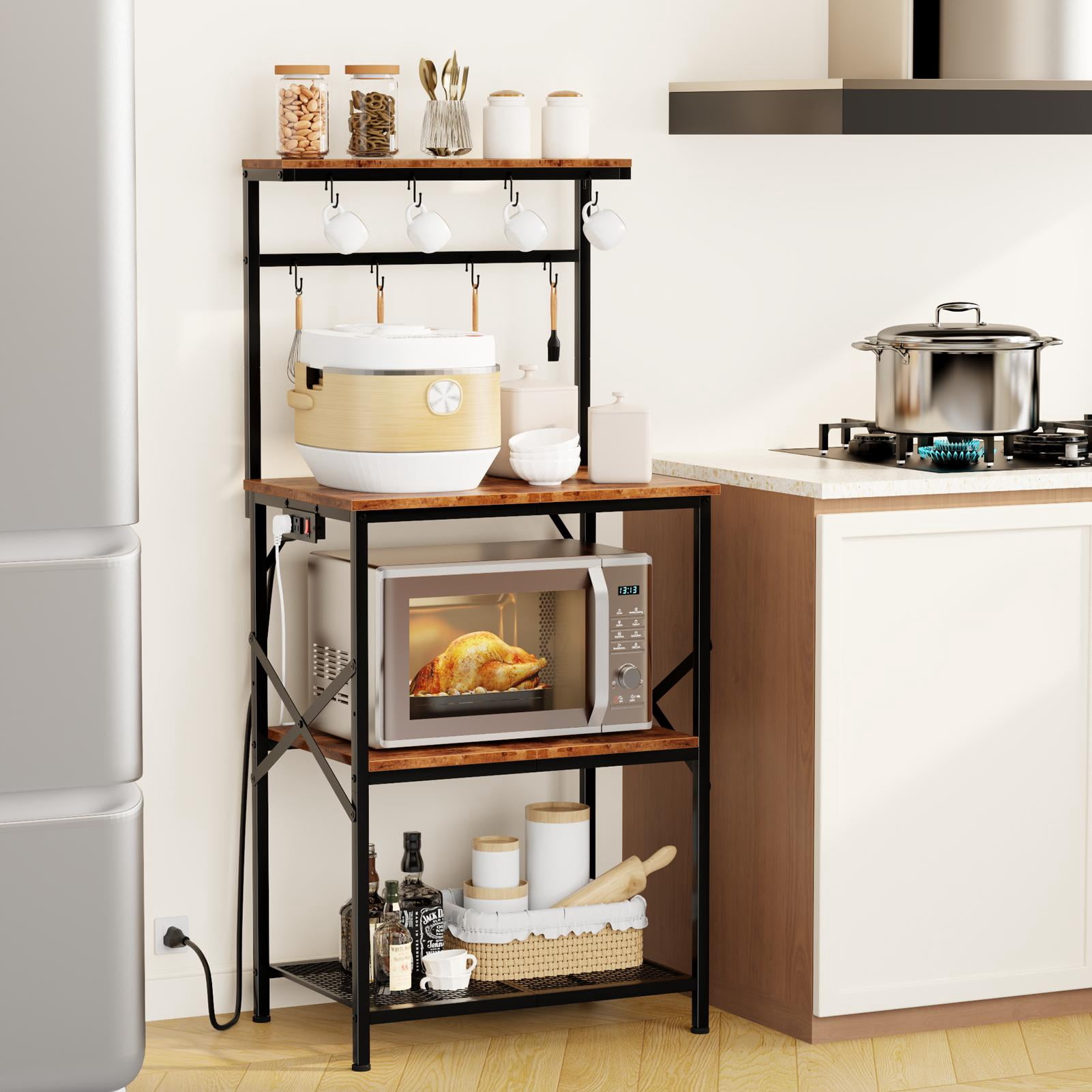 TYDIMOR Kitchen Bakers Rack with Outlets, Coffee Bar Table 4 Tiers ...