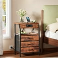thumbnail image 1 of TYDIMOR Nightstand Bedside Table with Charging Station, 3 Drawer Dresser for Bedroom Furniture Steel, Wood, Brown Fabric Drawers, 1 of 7