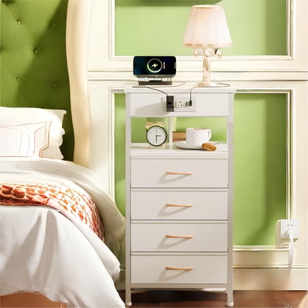 TYDIMOR Small Dresser for Bedroom, 4 Drawer with Charging Station, White, Ideal for Adults