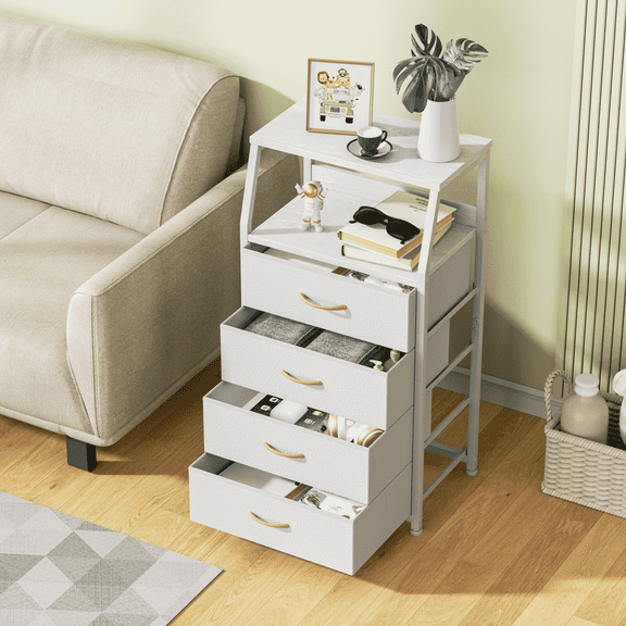 TYDIMOR Tall Nightstand,4 Drawer White Dresser for Bedroom Storage,Side Table for All Ages