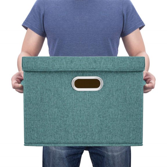 TYEERS Large Storage Bins with Lids, Collapsible, Washable, Fabric Storage Boxes for Organizing, 17.3x11.8x11.4 inches, 3 Pack, Aqua Deep