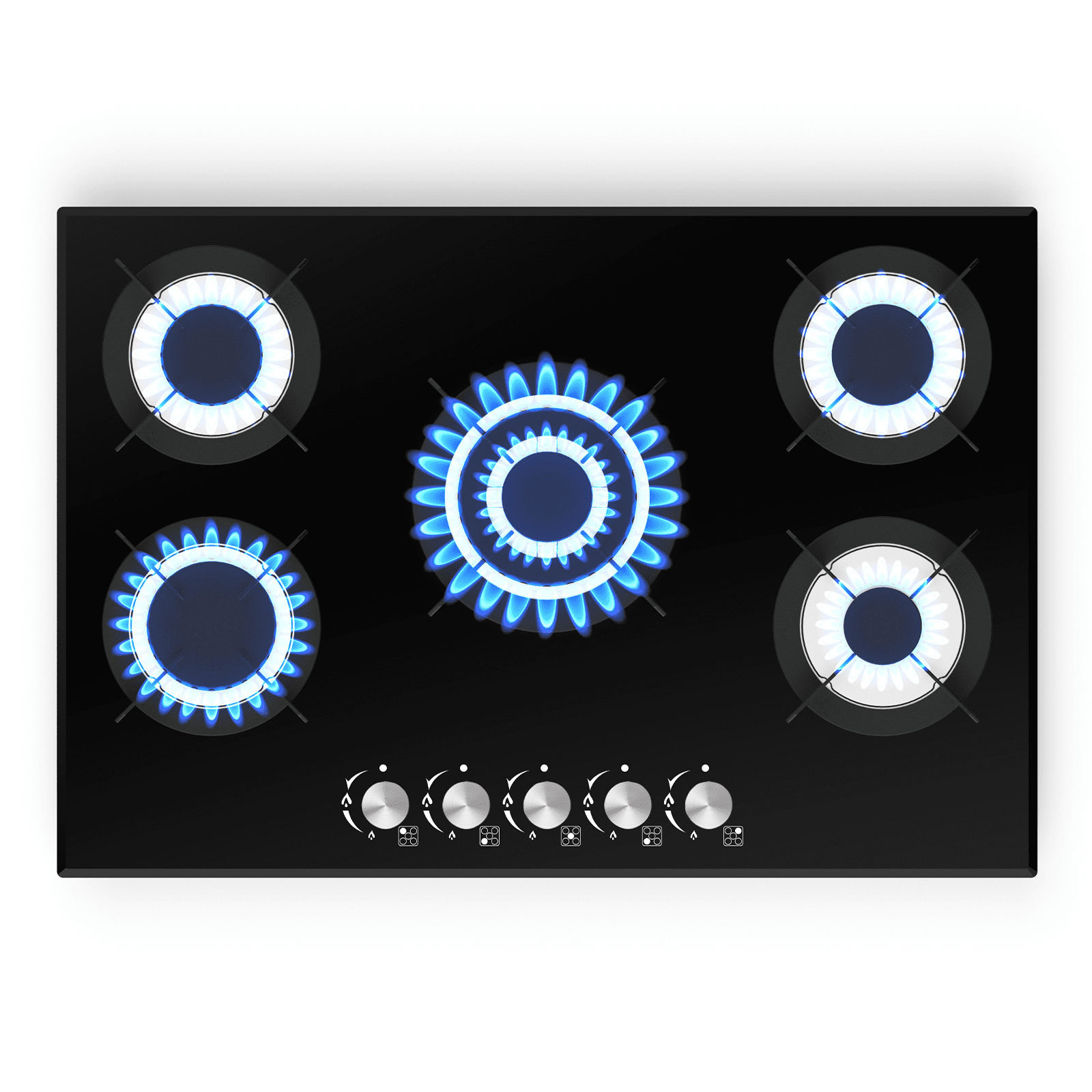 TYEMUI 30 inch Countertop Gas Cooktop with 5 Burners, Kitchen Built-in Gas Stove Top with NG/LPG Convertible Design For Home,Wide Glass Surface and Heavy-Duty Cast Iron Grates