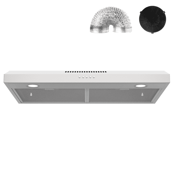 TYEMUI 30 inch Under Cabinet Range Hood, Ductless Slim Kitchen Range Hood with Filter, LED Lights, 3 Speed Exhaust Fan