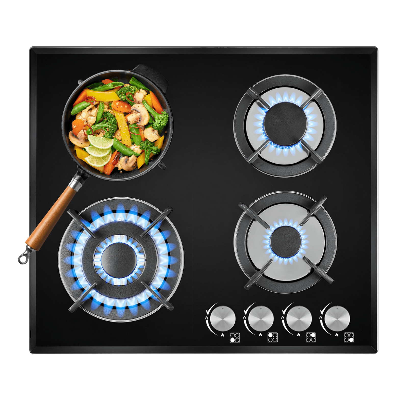 TYEMUI 4 Burners 24 inch Gas Stove Top, Built-in Glass Gas Cooktop Propane Neutral Gas Convertible Stovetop, NG/LPG Dual Fuel Stovetop for Home, RVs