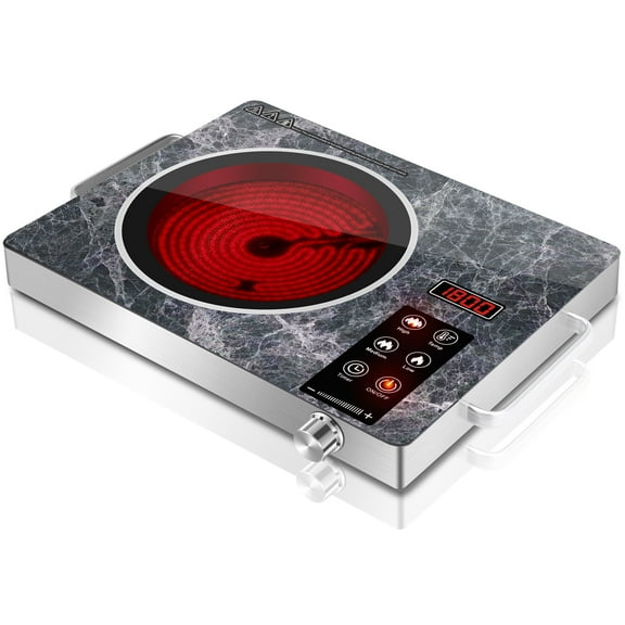 TYEMUI Portable 1800W Electric Stove,Kitchen Single Burner Ceramic Cooktop,Countertop Burner for Cooking, Plug in Kitchen Hot Plate, Temperature Adjustable Compact Hob Camping Stoves