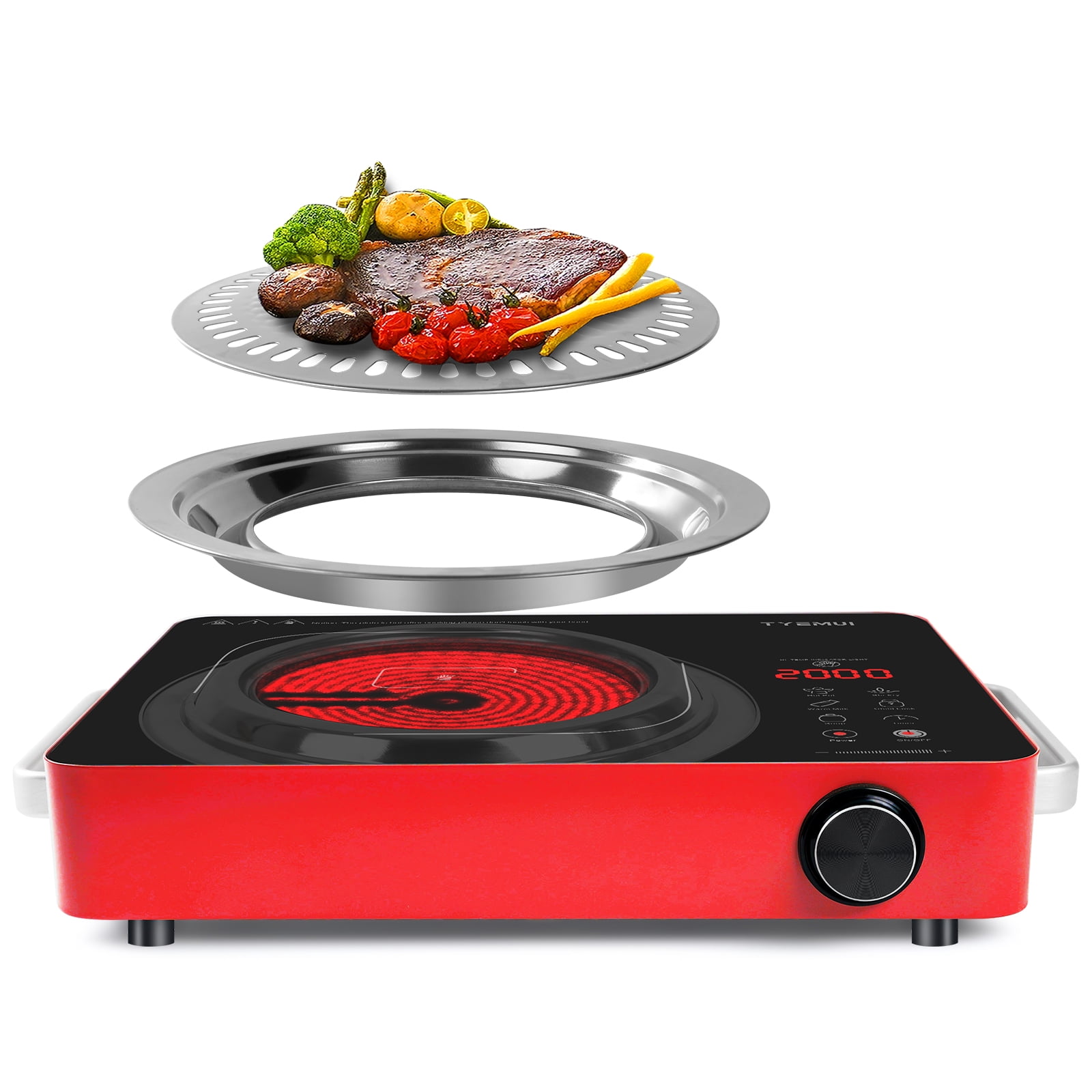 TYEMUI Portable Electric Stove Burner Cooktop for Cooking, 110v Kitchen Stove Top Electric Single Burner, 2000W Electric Hot Plate for Cooking, Smokeless BBQ (ND-16A)
